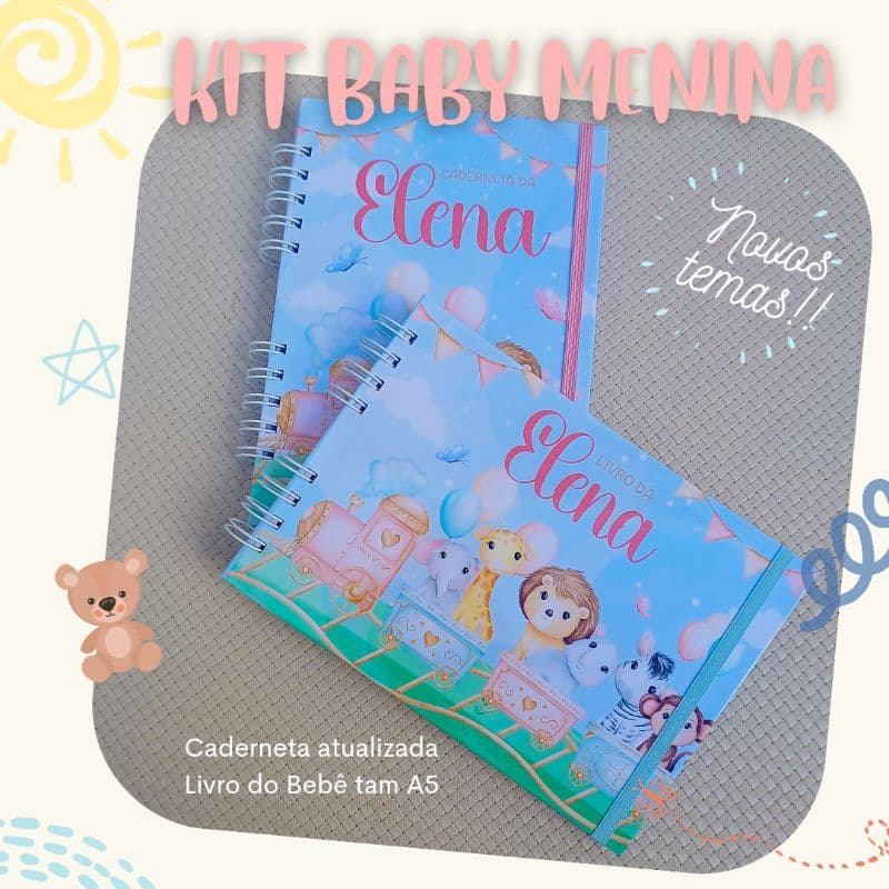 Kit Livro do Bebê e Caderneta de Saúde para meninas escolha seu tema