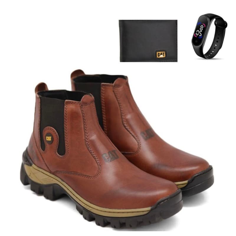 Bota Botina Masculina Reforçado Impermeável com Palmilha Gel + Carteira e Relógio