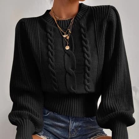 Blusa de frio Tricot Feminina Manga Longa Bufante Tricô 3 TRANÇAS