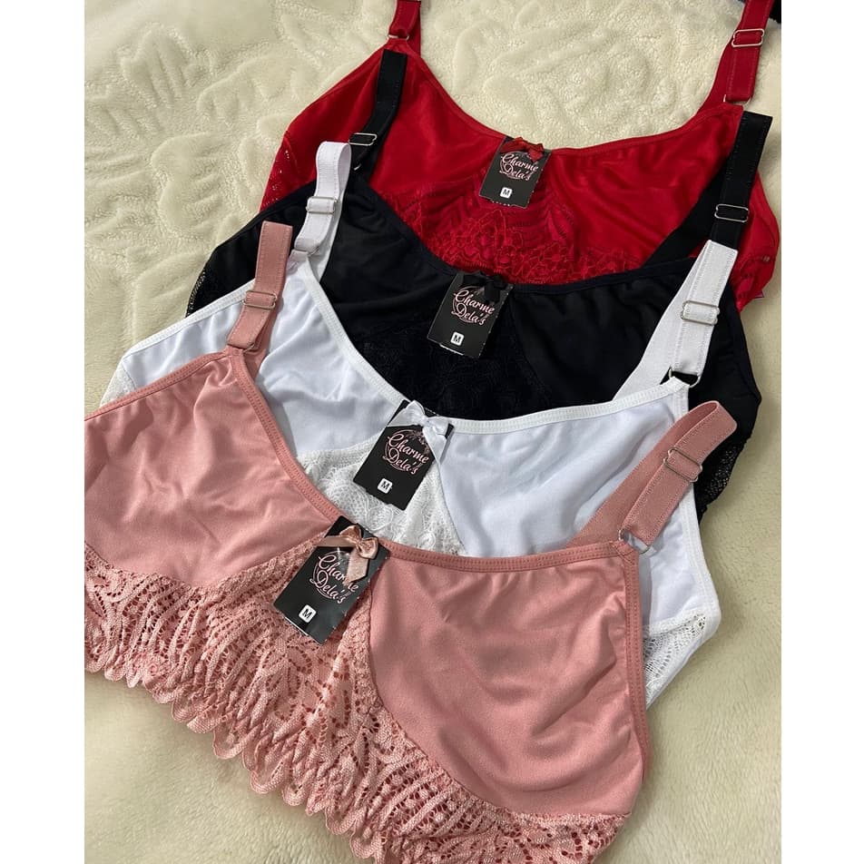 Kit 4 Sutia Sem Bojo Renda Alça Larga Conforto Charme Soutien