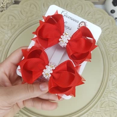 Parzinho Laço Exótico com Organza/ Laço de Cabelo Infantil / Duplinha de Laço Infantil
