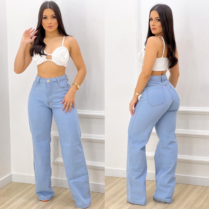 Calça Jeans Feminina Wide Leg Clara Cintura Alta no Estilo ENVIO IMEDIATO