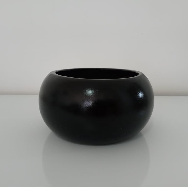 Vaso Cachepot Redondo B. em Cerâmica Preto Brilhoso para Suculenta Decorativo Decoração