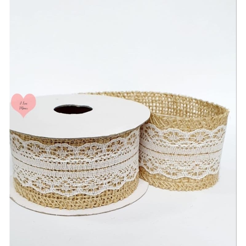 Fita de Juta com Renda Branca 6cm 2 Jardas