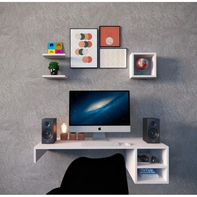 Escrivaninha Com 3 Prateleiras Estudos Home Office Suspensa 70cm__06__70cm