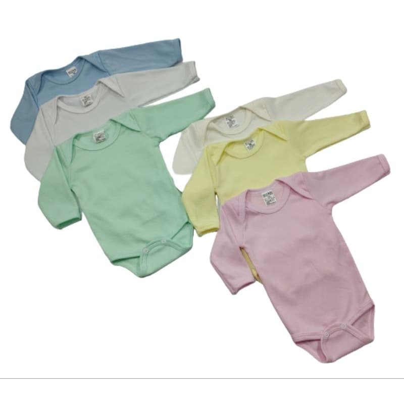 Kit Com 5- Body De Bebê Manga Longa Malha Canelada Menino Menina