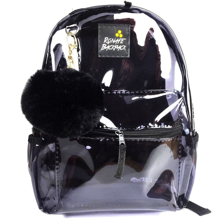 Mochila PVC + Chaveiro Mochila transparente PVC vinil Preta