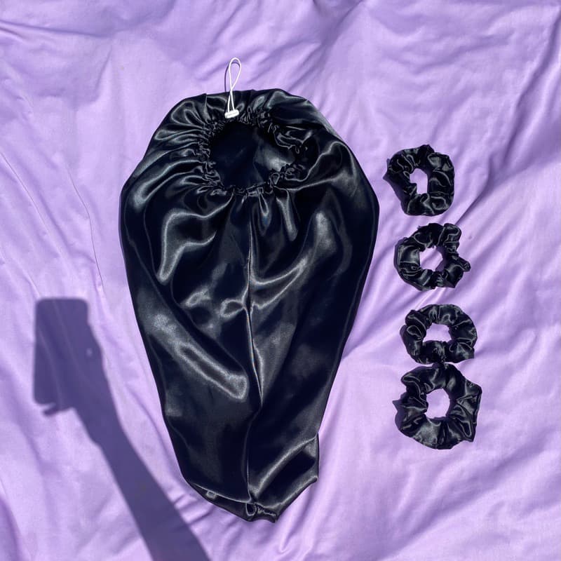 Touca de cetim Longa Dupla Face + 4 xuxinhas BOX BRAIDES DREADS TRANÇA LACE LONGO