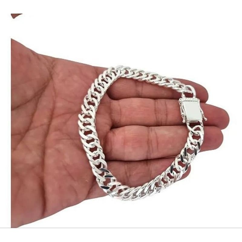 Pulseira Elo duplo 10mm Prata 925 Mista Banhada Fecho Gaveta Trava Dupla