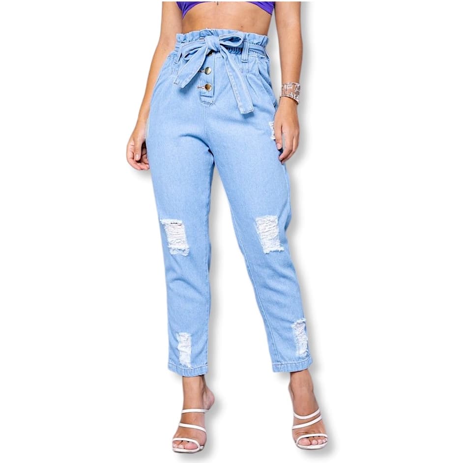 Calça Mom Jeans com Elástico no Cós e Barra Dobrada | Distraída