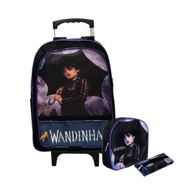Mochila de Rodinha escolar Infantil da Wandinha/Vandinha+ kit lancheira+ estojo adolescentes