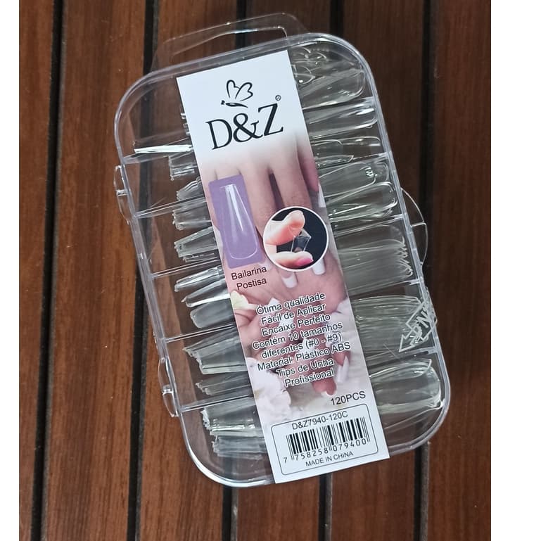 Caixa 100un Unha Postiça Realista D&Z Original Alongamento Unha Postiça Bailarina em Gel Fibra DZ