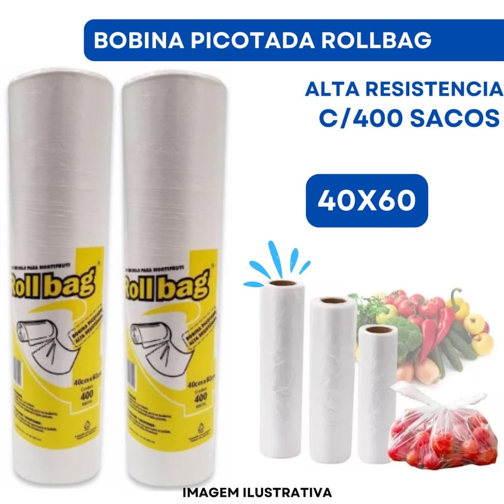 Bobina Picotada Rollbag 40x60 c/400 Sacos - 8 a 10 KG