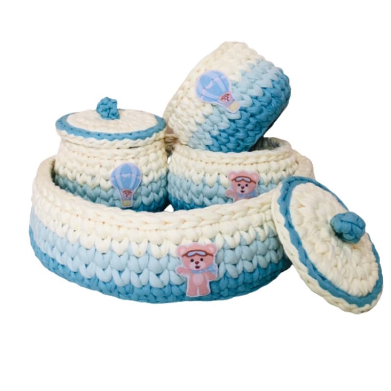 Kit Higiene Fio de Malha Urso Aviador 4 Peças de Crochê