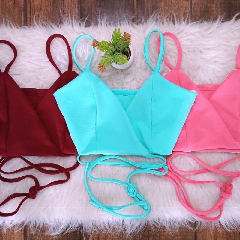 cropped top feminino amarração moda blogueira verão 2025 malha crepe