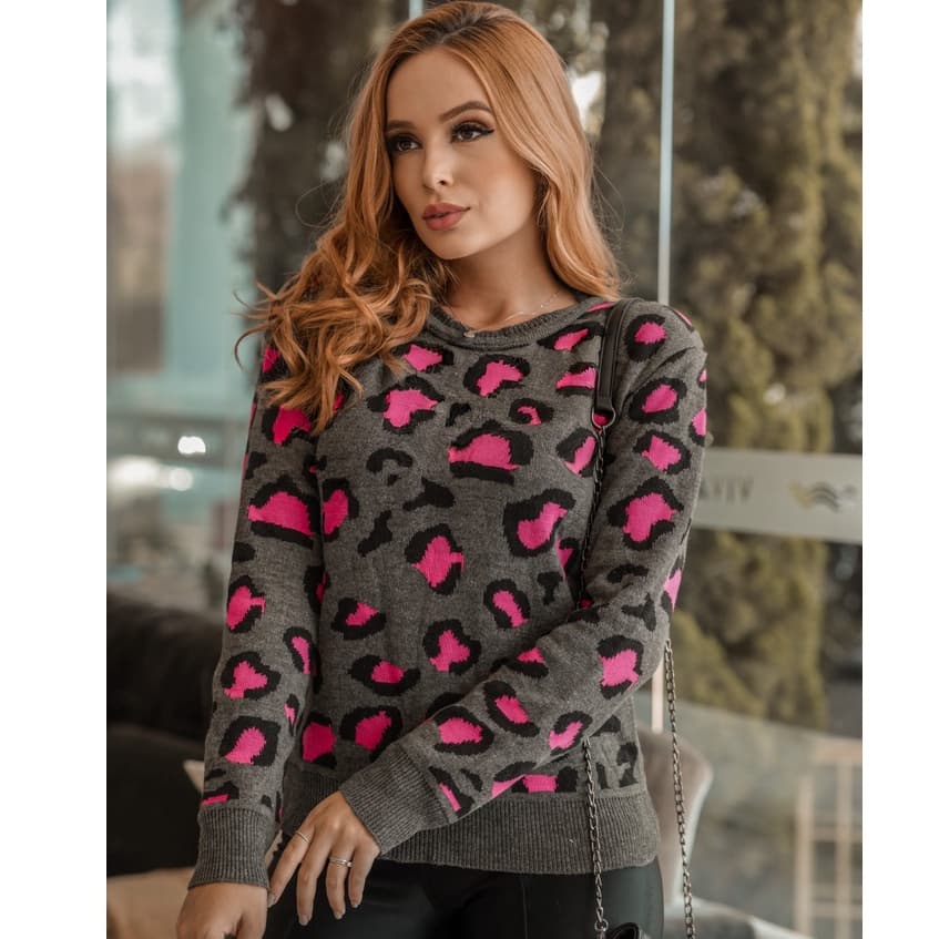Blusa de frio grossa  animal print tendência 2025