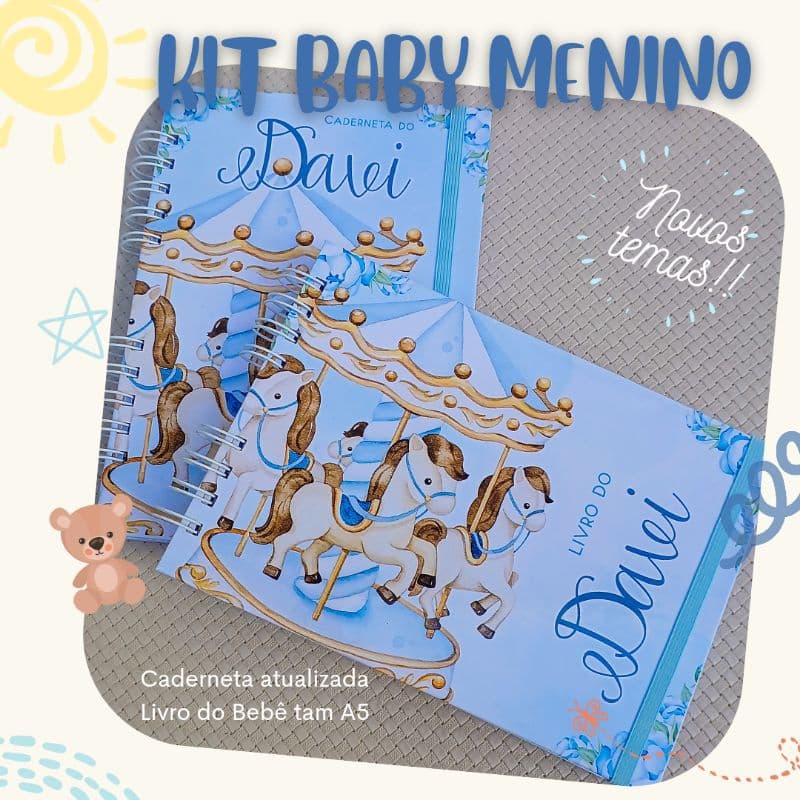 Kit Livro do Bebê e Caderneta de saude para menino personalizados com nome escolha o seu tema