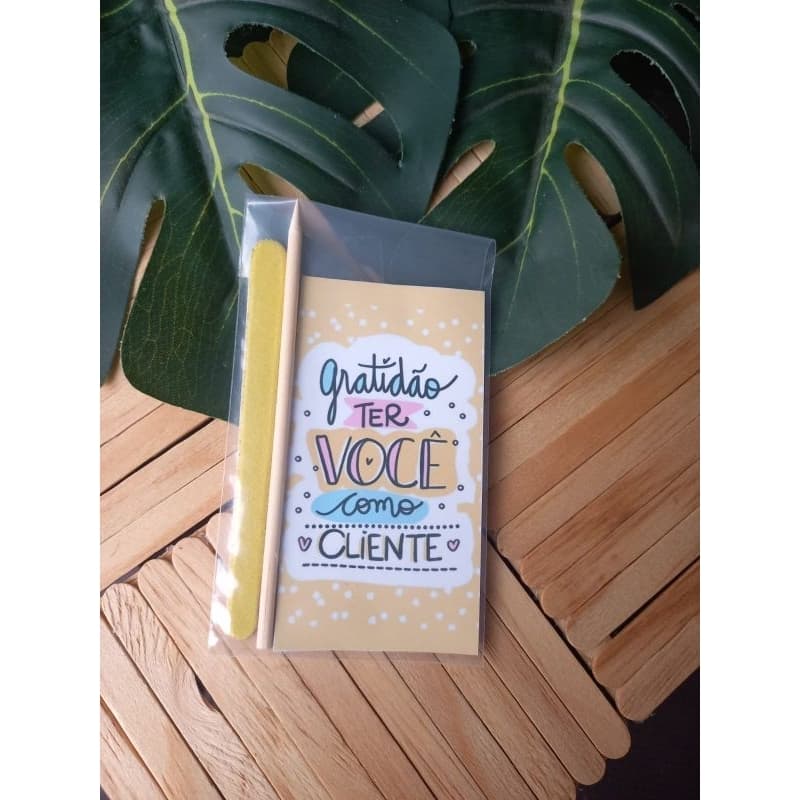 Cartão para cliente mini lixa e palito Mimo de agradecimento
