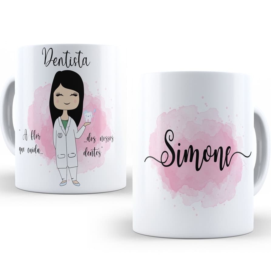 Caneca de porcelana Dentista Flor que Ajuda profissão personalizada COM NOME