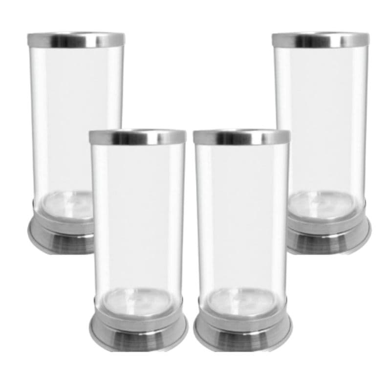 kit 4 Porta Velas Copo 7 Dias Palito e 9 dias Base e Bordas em Alumínio e Vidro Transparente