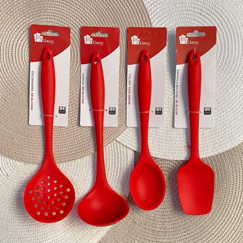 Kit Utensílios de Cozinha em Silicone Vermelho 4 Peças