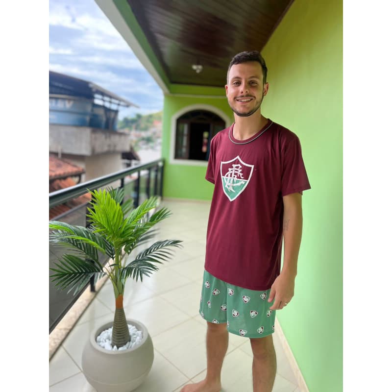 Pijama Masculino Adulto Fluminense Meia Manga de Malha Algodão Verão Outono Inverno Time Super Heróis Marvel Vingadores