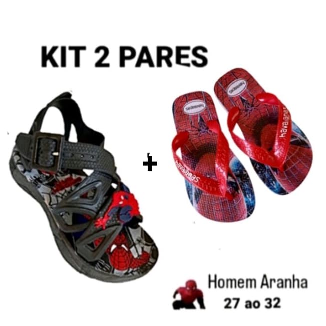 kit 2 pares - sandália/papete + chinelo infantil menino Homem Aranha,super heróis,macio,confortável..