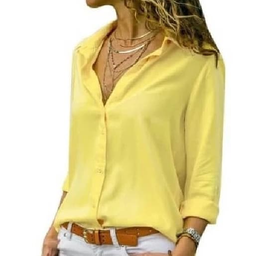 Camisa Social Feminina Camisete Lisa Cores De Verão Lançamento Elegante Gola Padre