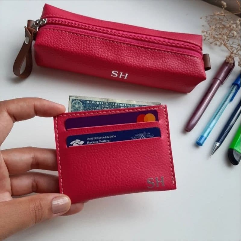 Estojo Pequeno e Porta Cartões Personalizados com Nome de Luxo Estojo Escolar Estojo com Nome Mini Carteira Kit Personalizado com Nome Estojo Minimalista Presente Personalizado