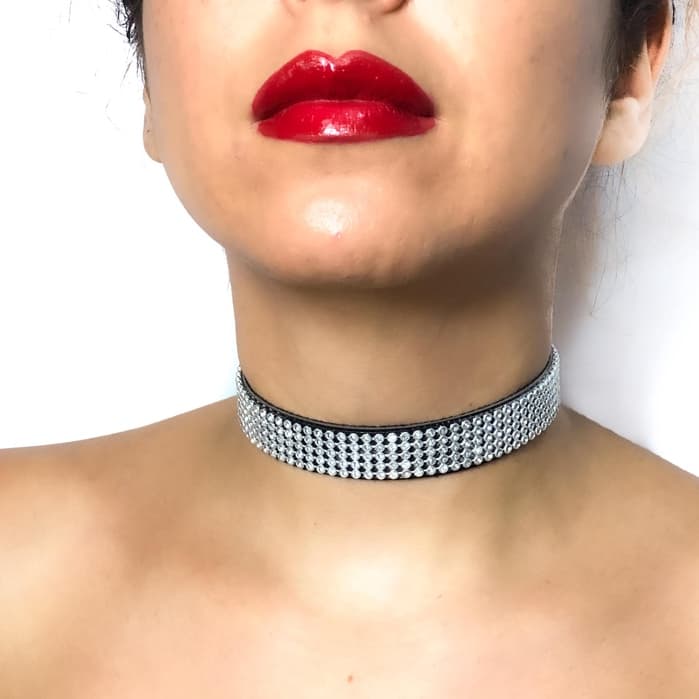 Choker STRASS GLAMOUR Gargantilha em couro Vegano