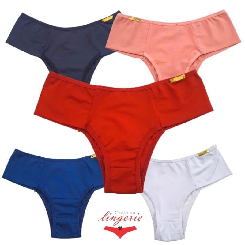 Kit 05 Calcinhas Microfibra Tanga De Poliamida Martha Pala Larga Dupla