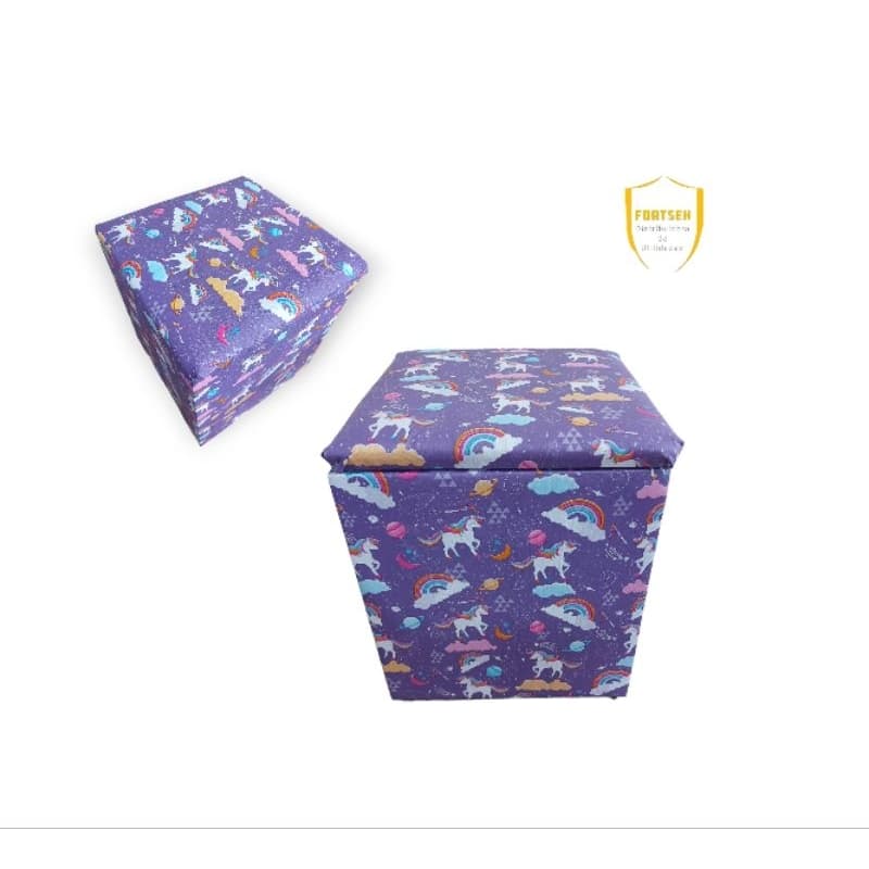 Puff Baú Quadrado Corino Decorativo Infantil