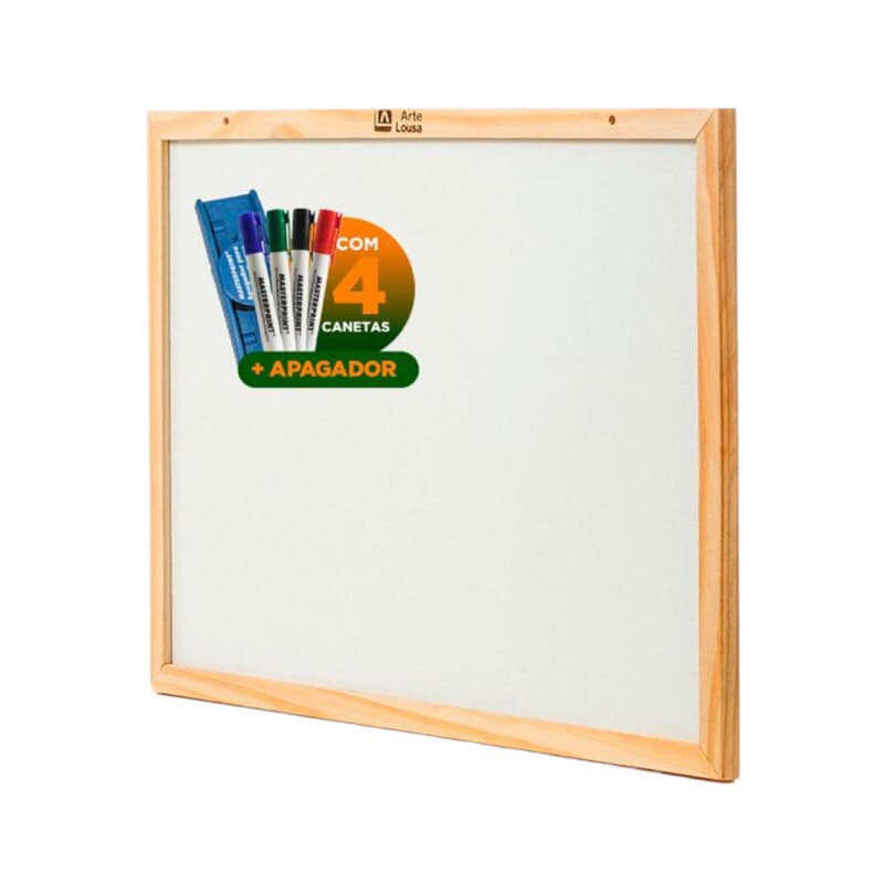 Quadro Branco 40X30 Madeira Escolar Pequeno Com 4 canetas + 1 Apagador Lousa Branca Escolar Escritório