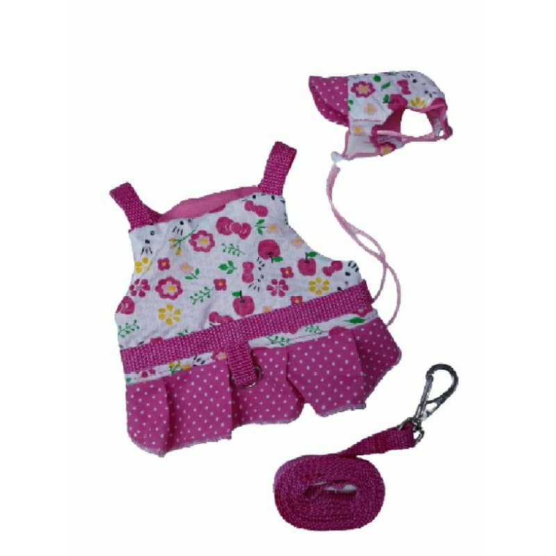 Coleira Peitoral Ajustável com Guia Rosa + Boné Pet