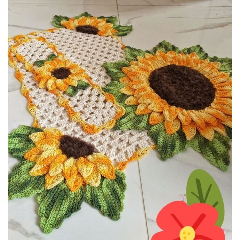 Jogo de Banheiro 5 peça Flores Flores girassol Jogo de banheiro crochê