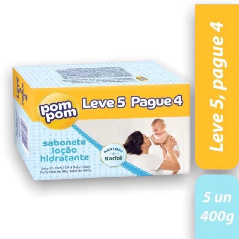 Sabonete Infantil Pom Pom Hidratante 80gr - 5 Unidades (400g)