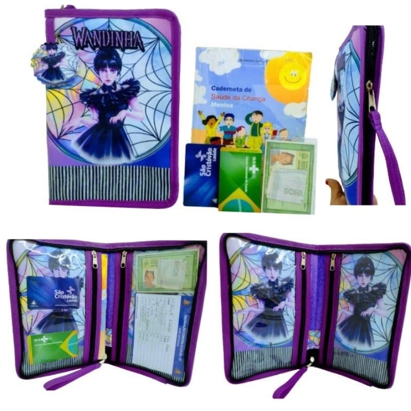 Wandinha* Capa para caderneta de vacina- Porta Documentos infantil com zíper