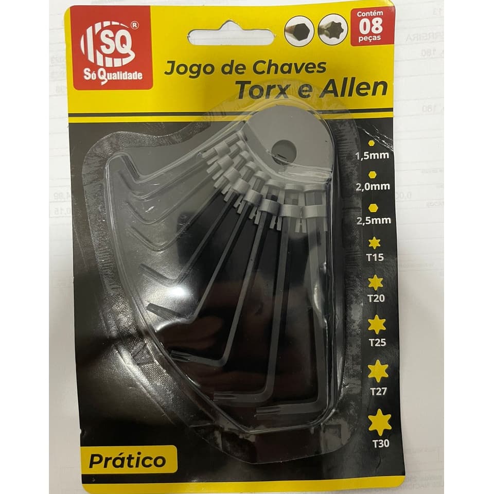 Jogo de chave allen e torx 8peças de 1.5 mm até T30 contém 3 chaves Allen e 5 Chave Torx