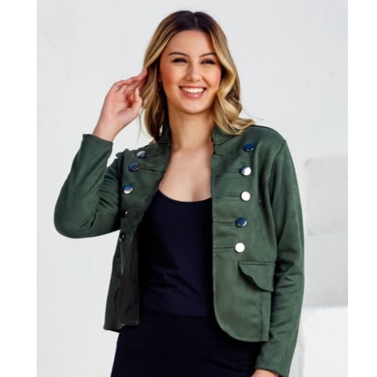 Jaqueta Casaquinho Feminina Suede Detalhes Com Botões Lançamento