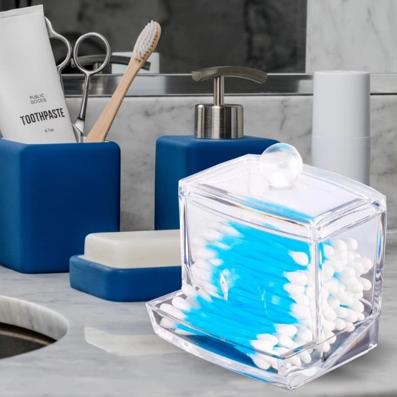 Porta Cotonete Acrílico Portátil Organizador Caso Caixa De Armazenamento De Maquiagem Transparente Recipiente De Cosméticos E Jóias Clink