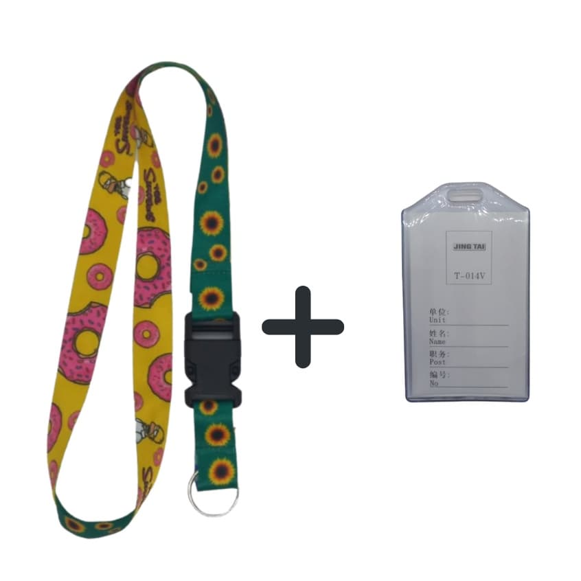 Kit Chaveiro Cordão Moto Pescoço Fecho Engate Rápido Autismo Autista Dupla Face Girassol + Porta Cartão Maleável