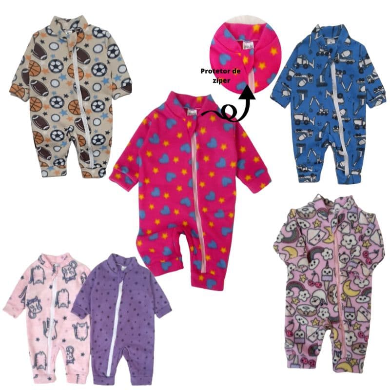Combo 2 Macacão pijama de soft com zíper para bebê