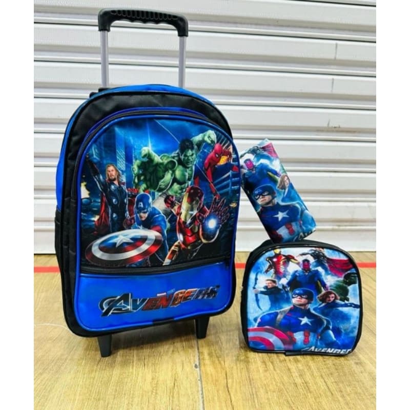 Kit Mochila escolar infantil de rodinhas dos Vingadores +kit estojo e lancheira