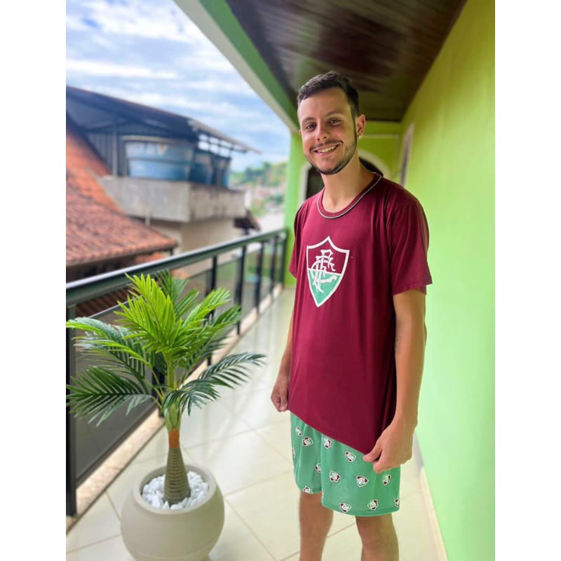 Pijama Masculino Adulto Fluminense Meia Manga de Malha Algodão Verão Outono Inverno Time Super Heróis Marvel Vingadores