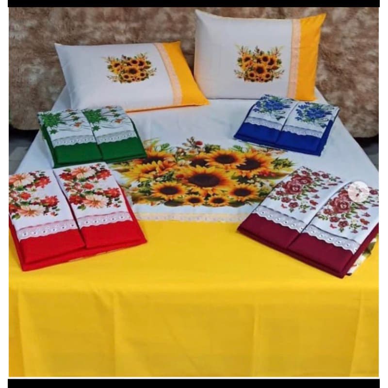 Lençol Casal Pintado Cama Comum Estampa Sublimado Floral com Fronhas em Oxford