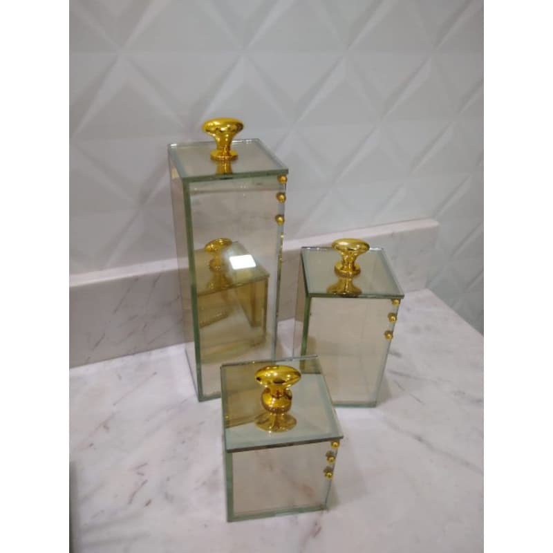 porta escova cotonete e algodão Refleta dourado