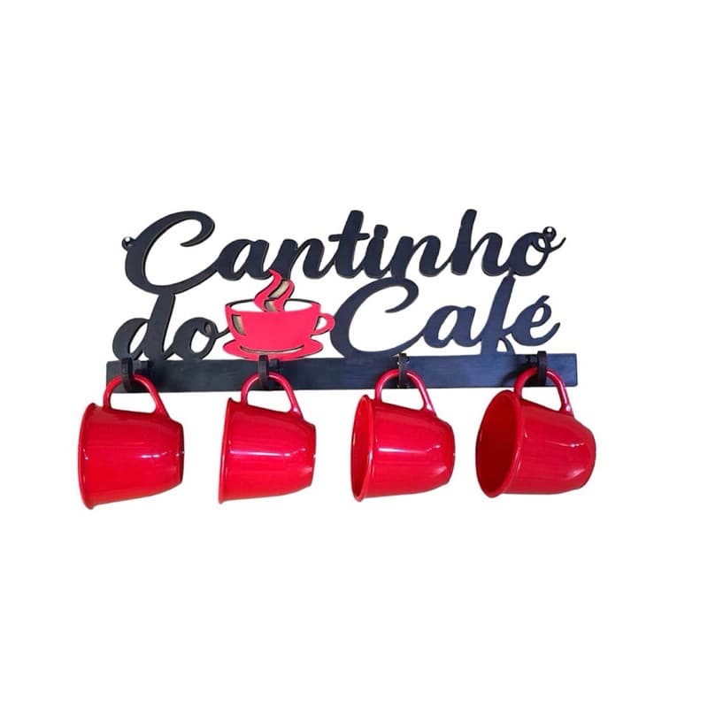 Porta Xícara Suporte Cantinho do Café Mdf Com 4 Xícaras