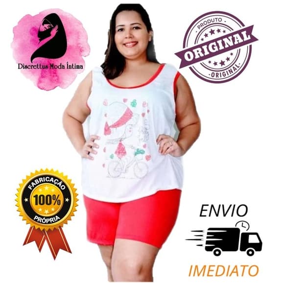 Kit 2 Baby Doll Pijama Short Doll, Malha, Plus Size, Regata Feminino 50-52-54, Atacado, Revenda