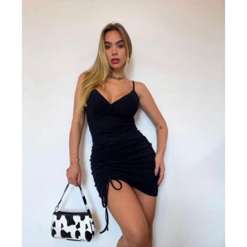 VESTIDO CURTO DRAPEADO DE CORDAO / VESTIDO CURTO CANELADO COM BOJO