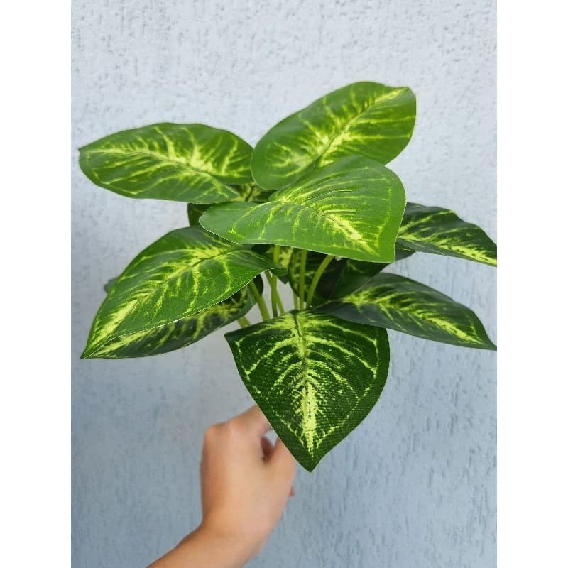 Folhas verdes artificiais plantas decorativas de plástico 9 folhas